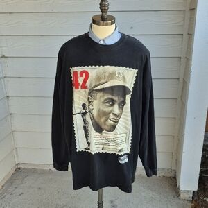 JACKIE ROBINSON Black Heritage Cotton MLB 3XL Mens Long Sleeve T Shirt VTG Y2K